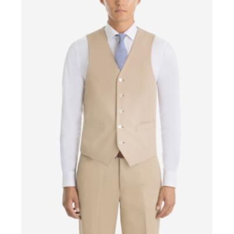 Lauren By Ralph Lauren Mens Regular fit Button-Up Vest Small Beige Stretch