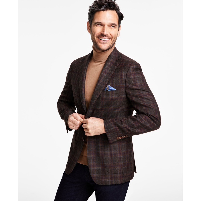 Tallia Mens Slim fit Sport Coat Blazer 36 R Chocolate Brown Plaid