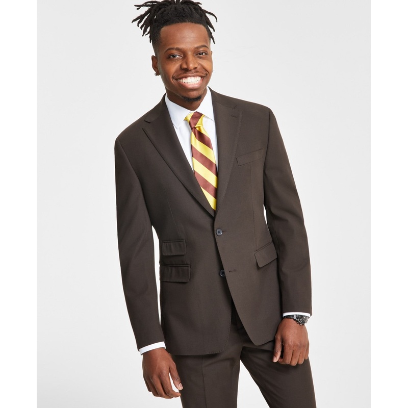 Tayion Collection Mens Classic fit Suit Jacket Blazer 42 S Brown Solid