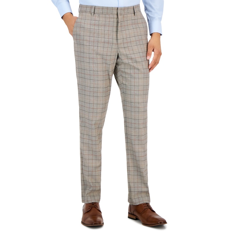 Tommy Hilfiger Mens Slim fit Casual Pants 36 / 30 Brown Plaid Stretch