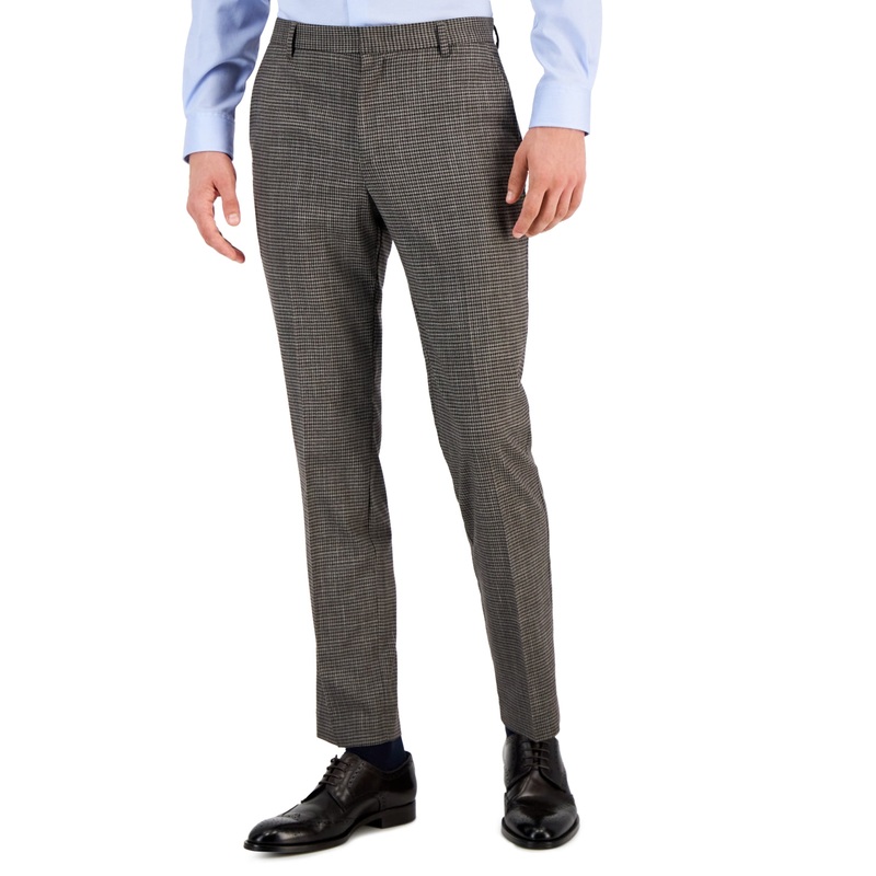 Tommy Hilfiger Mens Slim fit Dress Pants 34 / 30 Brown Check Stretch