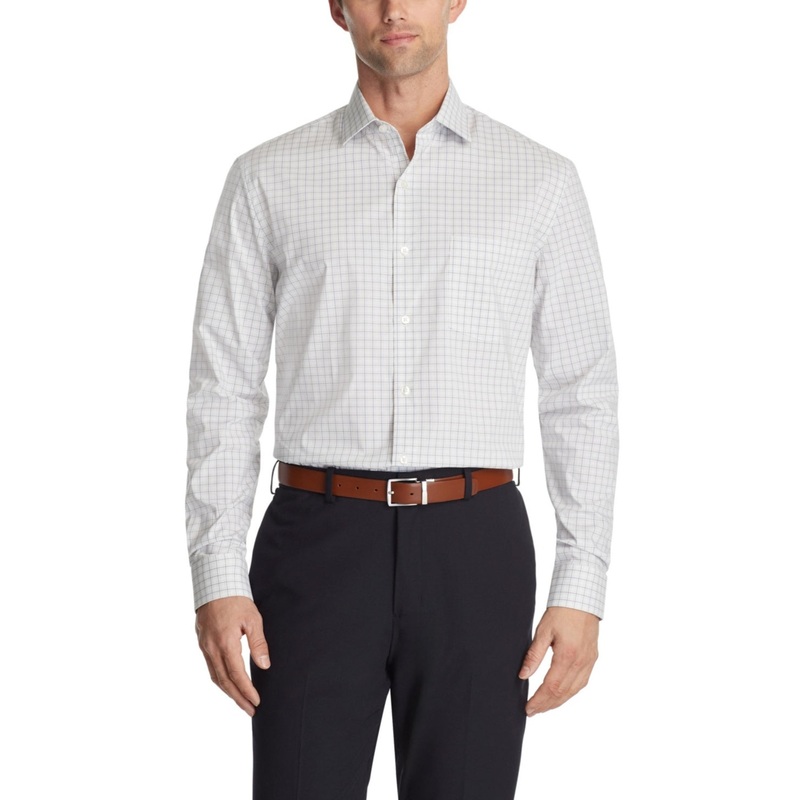 Van Heusen Mens Regular fit Long Sleeve Button-Up Shirt Large Blue Plaid