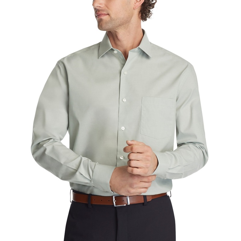 Van Heusen Mens Regular fit Long Sleeve Button-Up Shirt Medium Green Solid