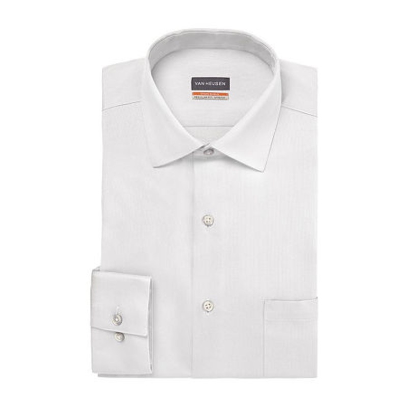 Van Heusen Mens Regular fit Long Sleeve Button-Up Shirt Medium White Solid