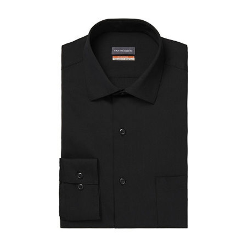 Van Heusen Mens Regular fit Long Sleeve Button-Up Shirt XL Black Solid