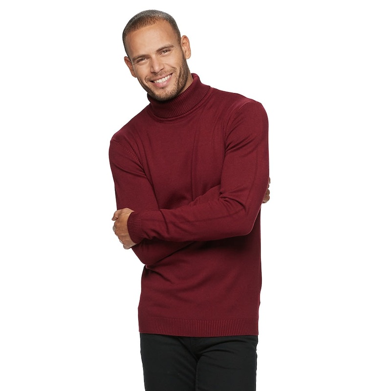 X-Ray Mens Regular fit Long Sleeve Turtleneck Sweater Large Red Solid