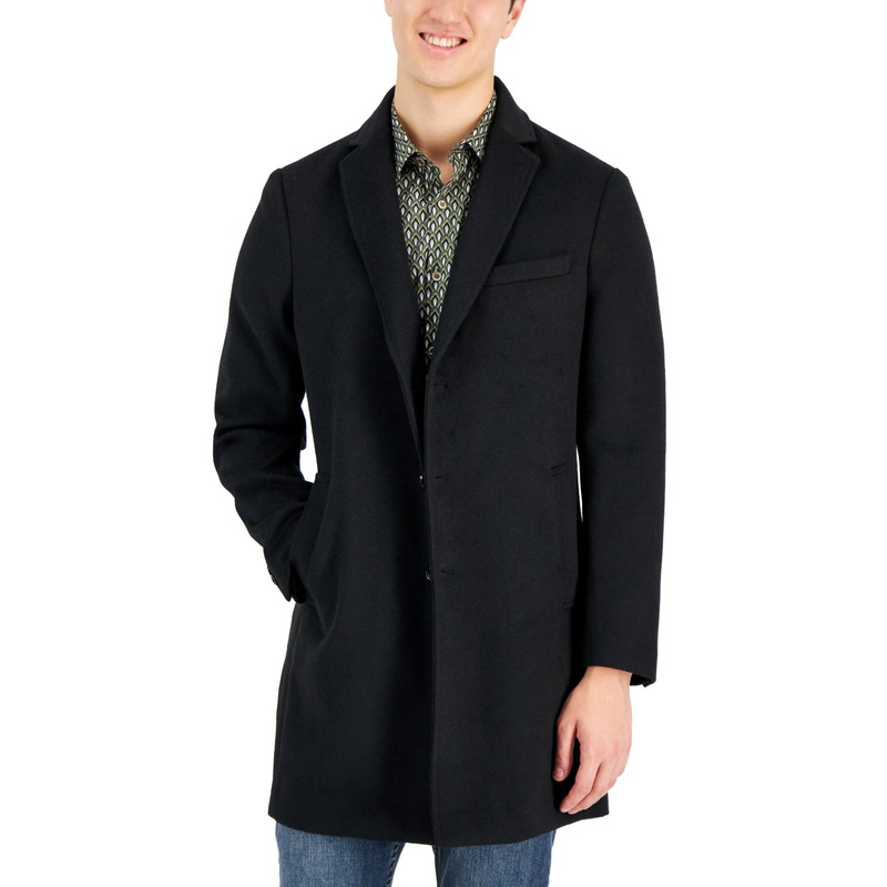 Alfani Mens Overcoat Coat Large Black Solid