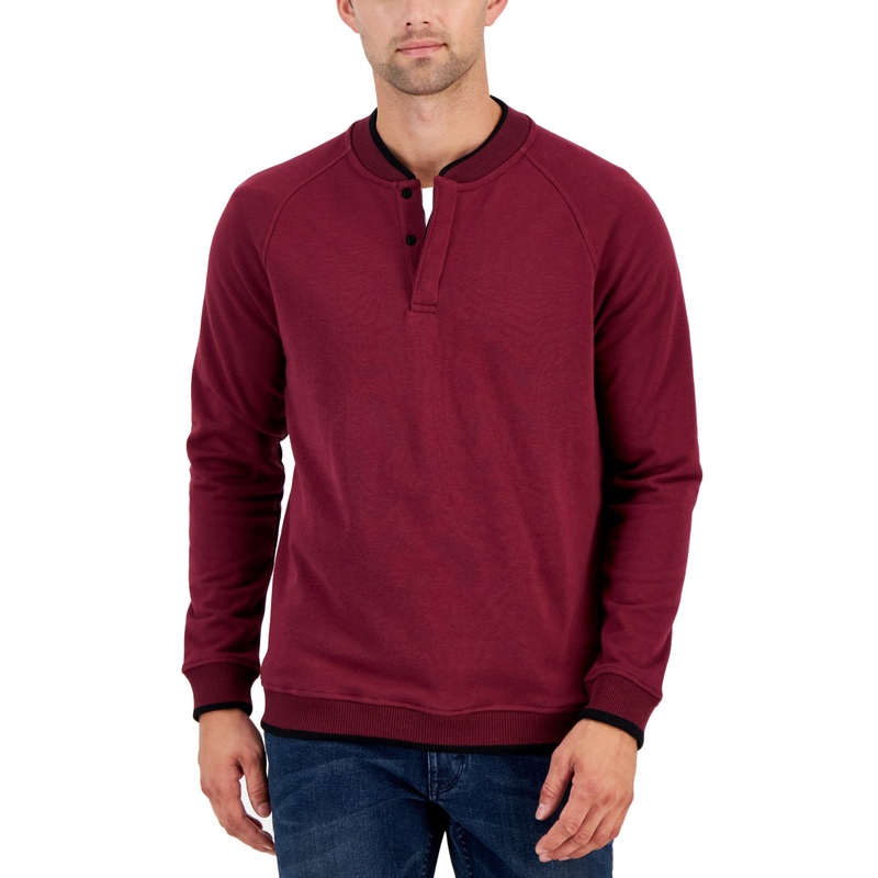 Alfani Mens Regular fit Long Sleeve Quarter zip Sweater Small Collared Red
