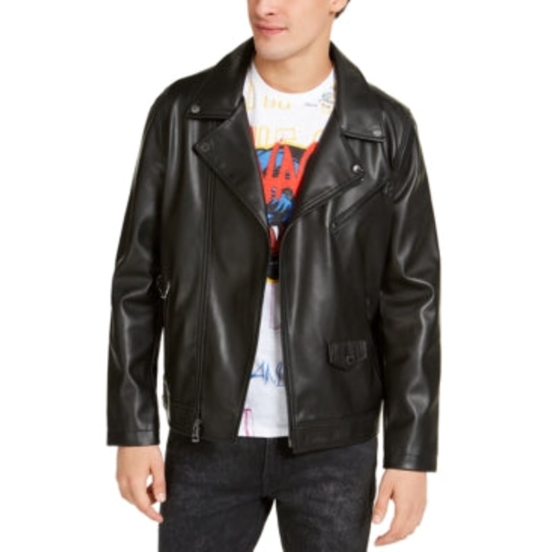 Guess Mens Motorcycle Jacket Coat Small Black Solid