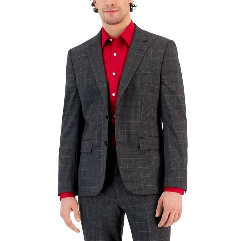 Hugo Boss Mens Modern fit Suit Jacket Blazer 46 R Grey Plaid