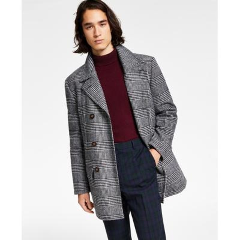 Lauren Ralph Lauren Mens Luke Double Breasted Peacoat Coat 36 S White Plaid