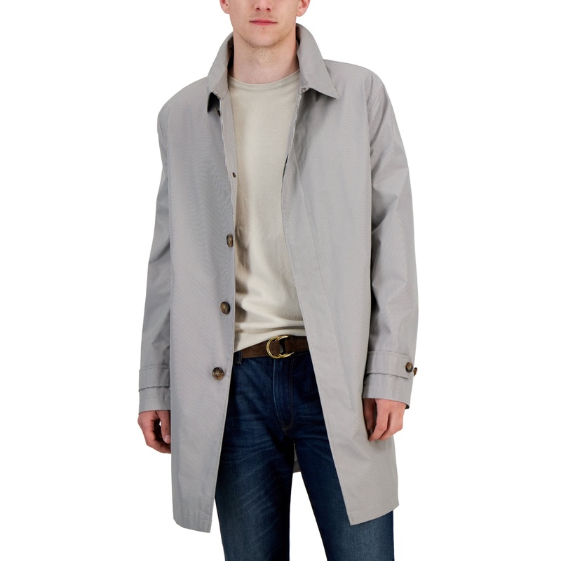 Lauren Ralph Lauren Mens Raincoat Coat 40 S White Geometric
