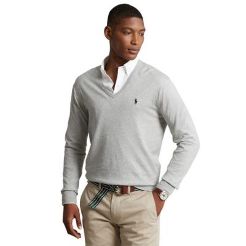 Polo Ralph Lauren Mens Regular fit Long Sleeve V Neck Sweater Small V-Neck Grey Solid