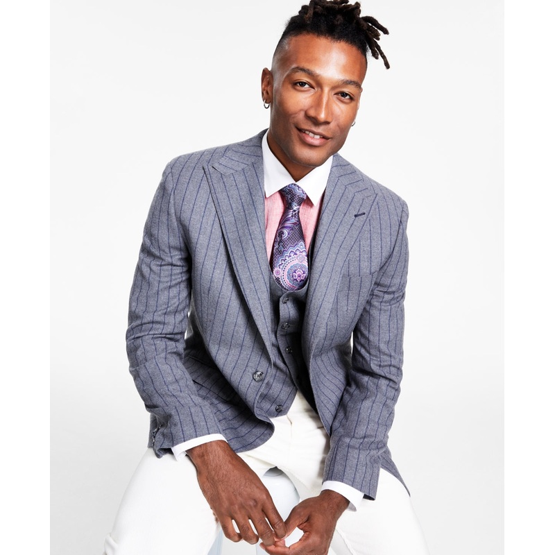 Tayion Collection Mens Classic fit Suit Jacket Blazer 44 S Grey Striped