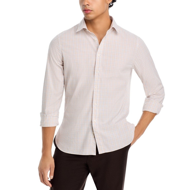 The Mens Store At Private Label Mens Slim fit Button-Up Shirt Medium Beige Plaid
