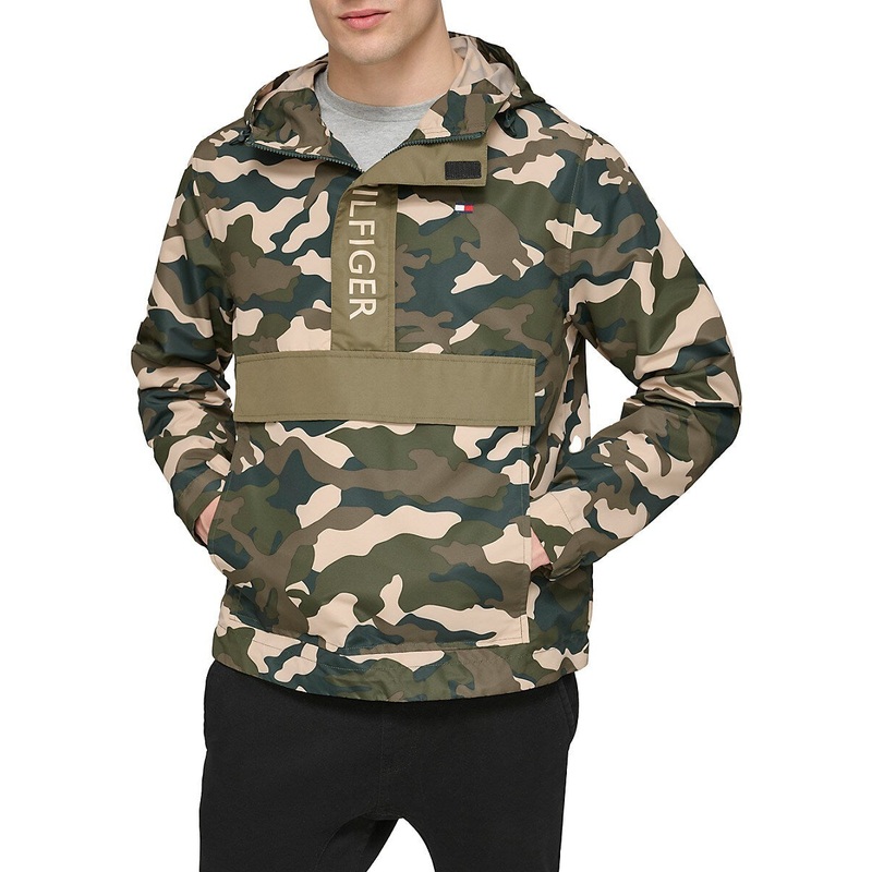 Tommy Hilfiger Mens Casual Coat Drawstring Hooded Jacket XXL Green Camouflage