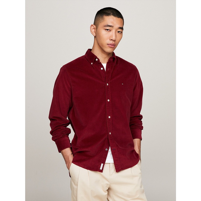Tommy Hilfiger Mens Regular fit Long Sleeve Button-Up Shirt XL Red Solid