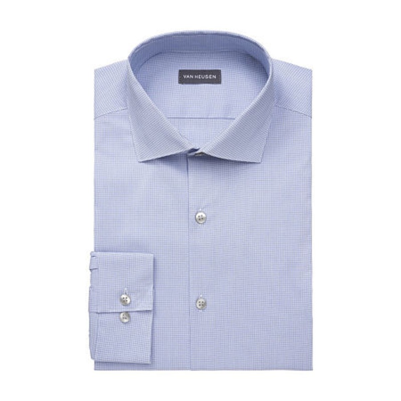 Van Heusen Mens Regular fit Long Sleeve Button-Up Shirt Large Blue Check