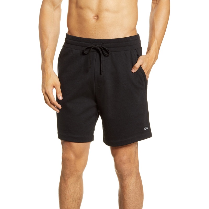 Alo Yoga Mens Relaxed fit Sweat Shorts Shorts Small  Black Solid