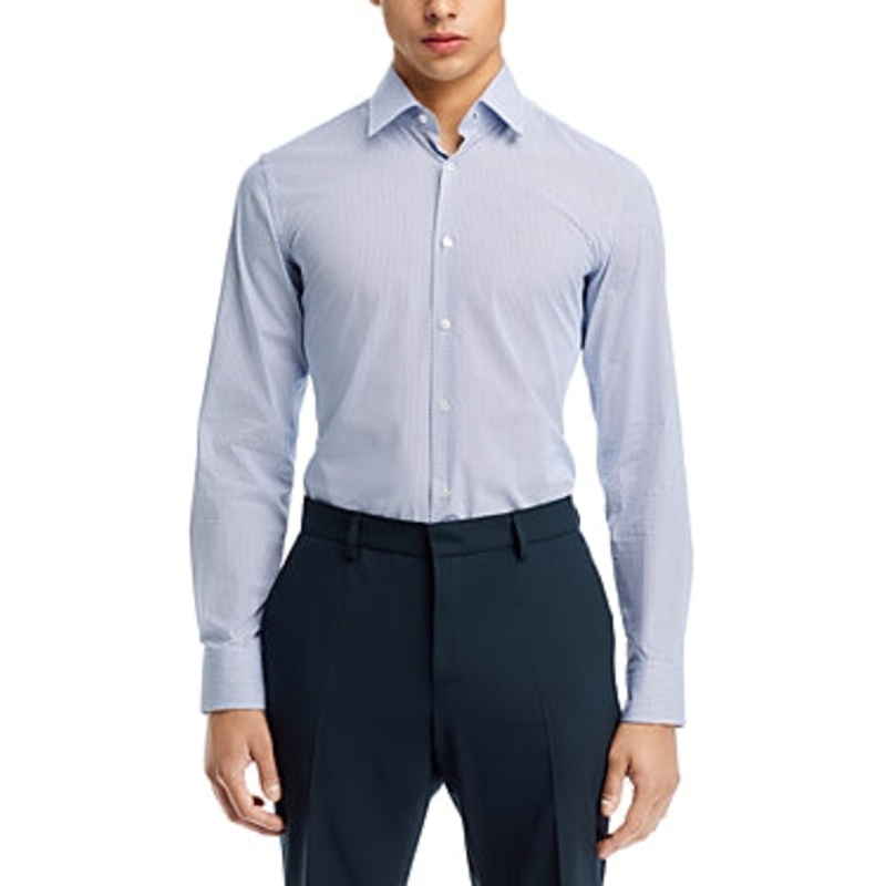 Boss Hugo Boss Mens Slim fit Long Sleeve Button-Up Shirt Large Blue Geometric