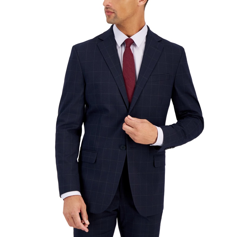 Dkny Mens Modern fit Suit Jacket Blazer 38 L Navy Blue Plaid