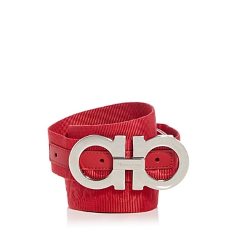 Ferragamo Mens Regular fit Double Gancini Webbed Belt 32 Flame Red