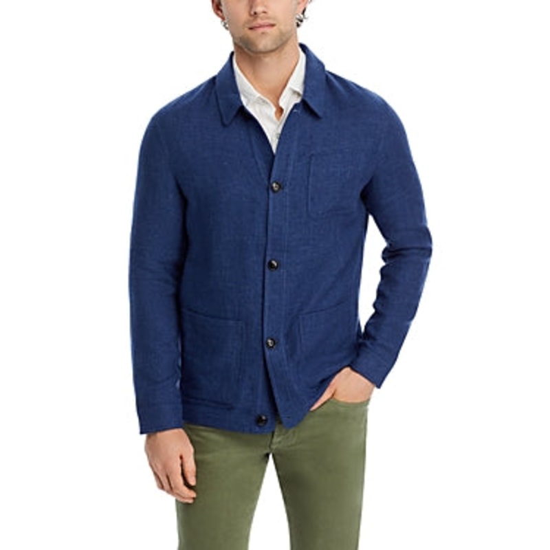 Peter Millar Mens Regular fit Button Down Chore Coat Large Blue Herringbone