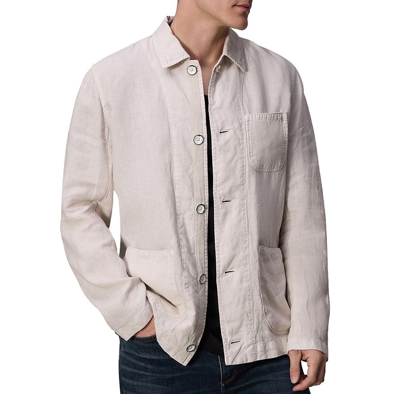 Rag & Bone Mens Regular fit Button Down Chore Coat 38 R Light Grey Solid