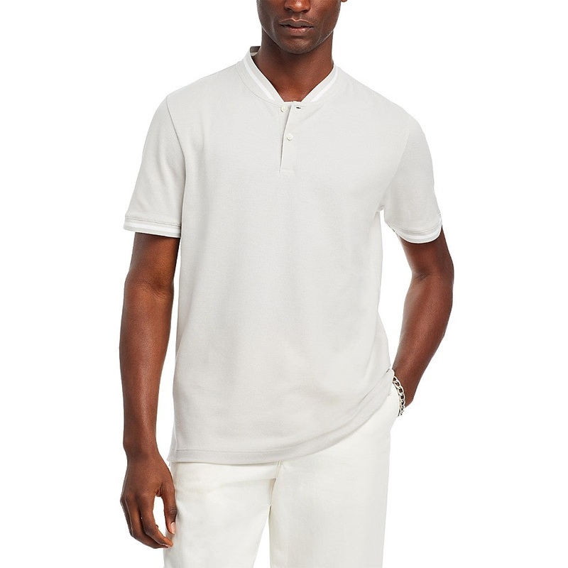 Theory Mens Regular fit Short Sleeve Polo Shirt Medium Light Grey Solid Stretch