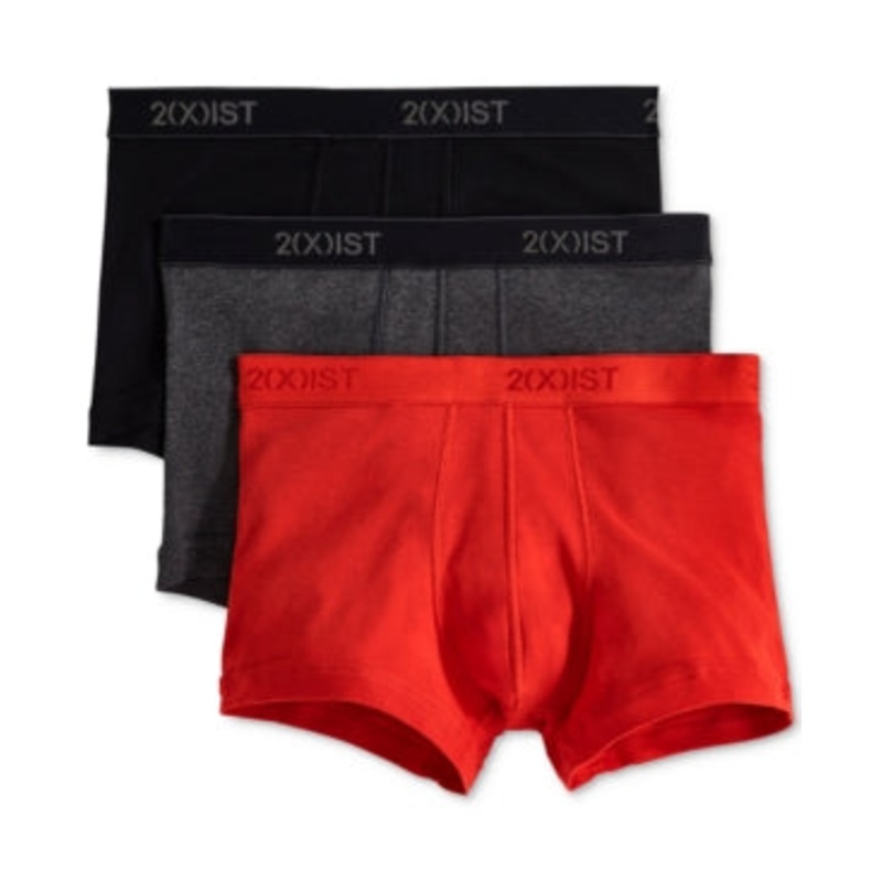 2(X)Ist Men's Essential No Show Trunks 3 Pack Underwear Black Charcoal Red XL