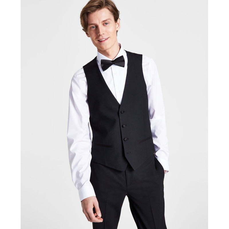 Bar Iii Mens Slim fit Button-Up Tuxedo Vest Medium Black