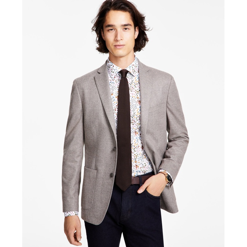Bar Iii Mens Slim fit Sport Coat Blazer 42 R Beige Herringbone