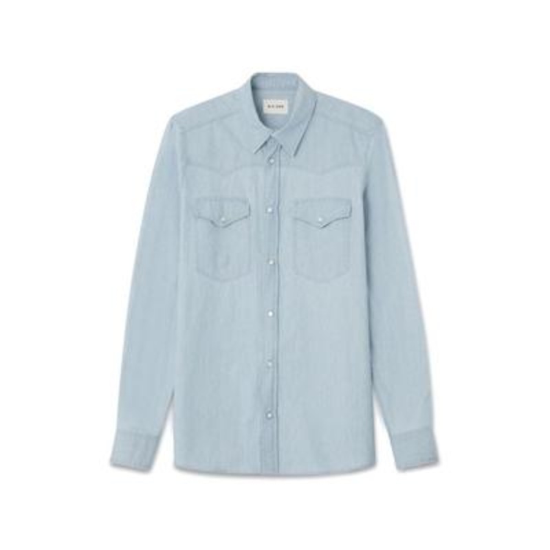 Blk Dnm Mens Slim Fit Long Sleeve Button Front Shirt Blue XL