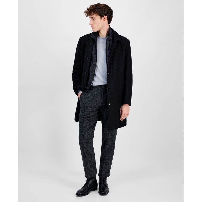 Nautica Mens Classic fit Overcoat Coat 40 R Black Solid