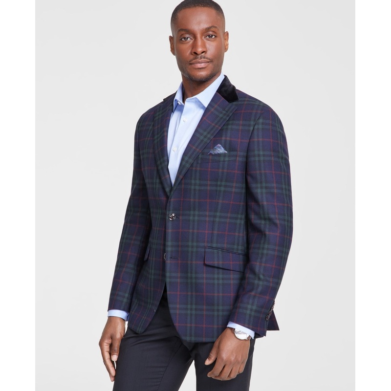 Tallia Mens Slim fit Sport Coat Blazer 40 S Blue Plaid