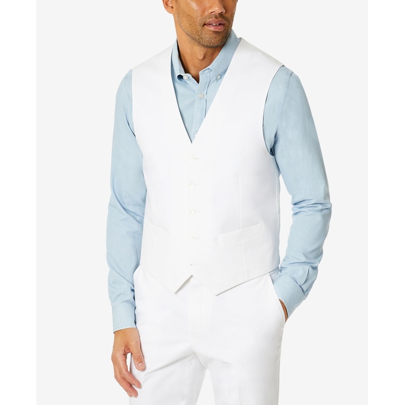 Tommy Hilfiger Mens Modern fit Button-Up Vest Medium White Stretch