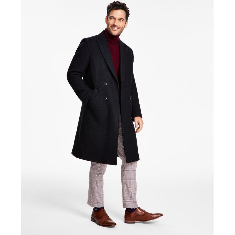 Tommy Hilfiger Mens Modern fit Double Breasted Overcoat Coat 48 R Black Solid