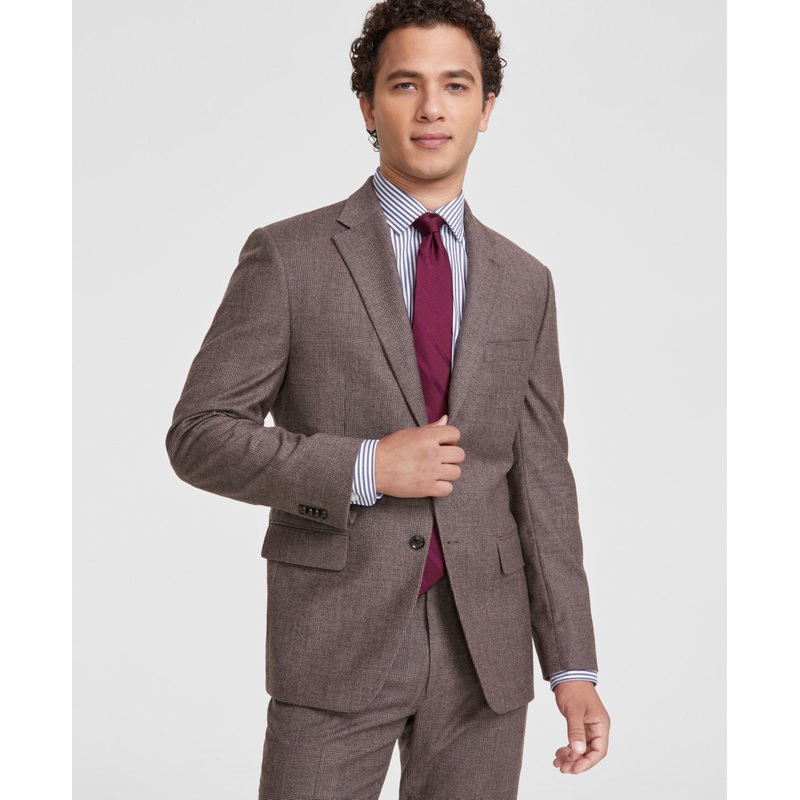 Tommy Hilfiger Mens Modern fit Suit Jacket Blazer 40 L Brown Plaid Stretch