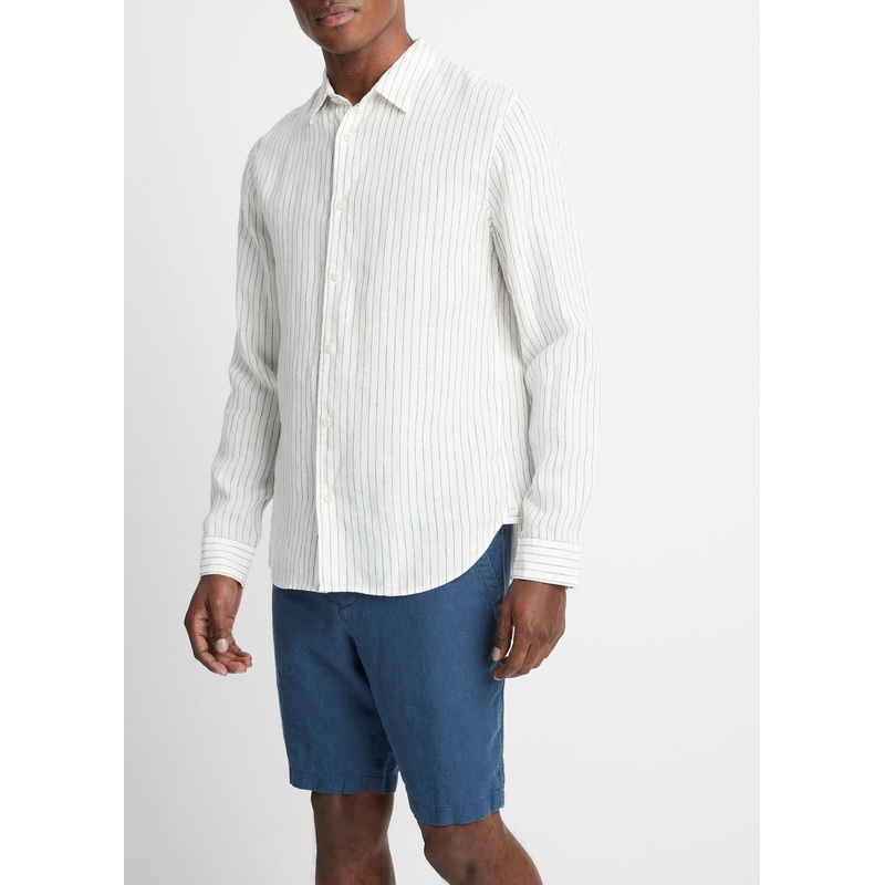 Vince Mens Classic fit Long Sleeve Button-Up Shirt Small White Striped