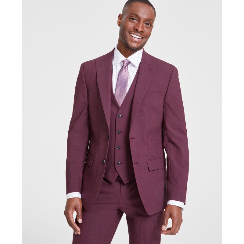 Bar Iii Men's Slim-Fit Wool Blend Suit JacketSport Coat 40L Burgundy Red