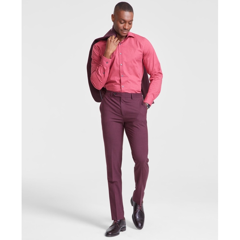 Bar Iii Mens Skinny fit Dress Burgundy Pants 36 / 32 Red Solid Stretch