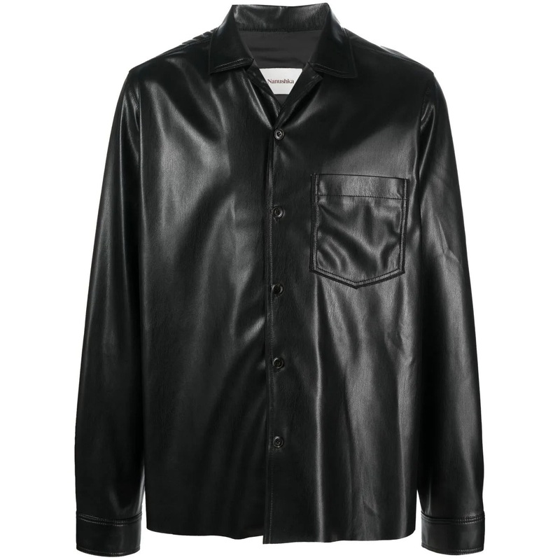 Nanushka Mens Coated-Finish Shirt Jacket XXL 2XL Black