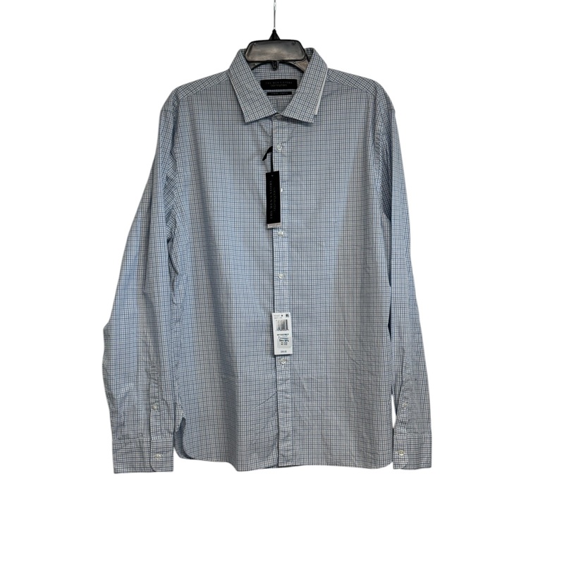The Men's Store Slim Fit Stretch Button Down Dress Shirt Large Blue Plaid