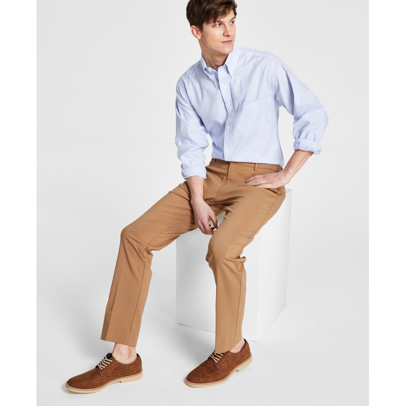 Tommy Hilfiger Mens Modern fit Dress TH Flex Pants 32 / 32 Beige Solid Stretch