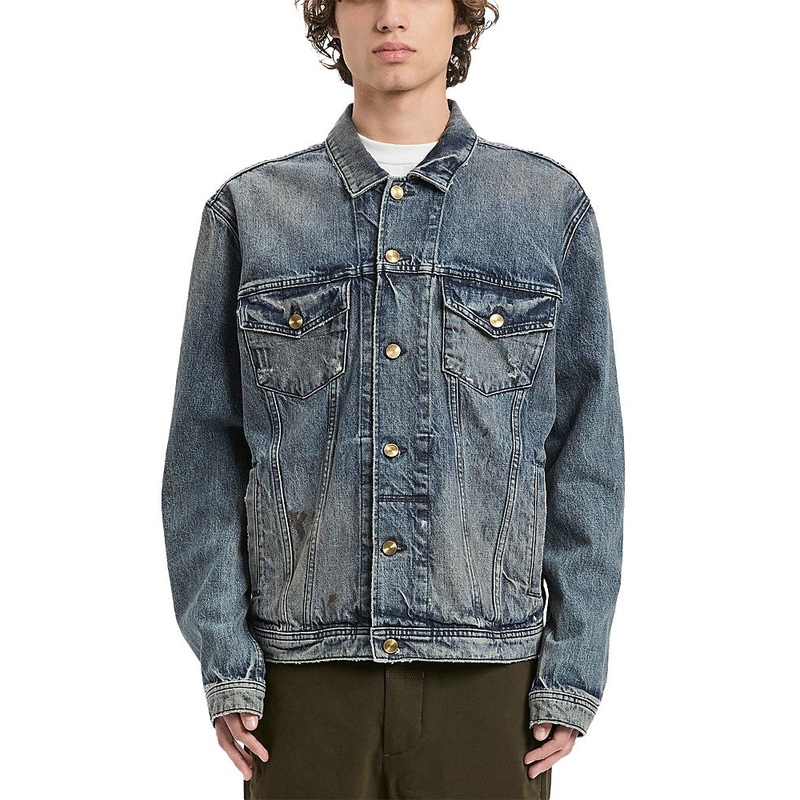 Vayder Mens Denim Regular Fit Trucker Jacket Size XXL Blue Distressed