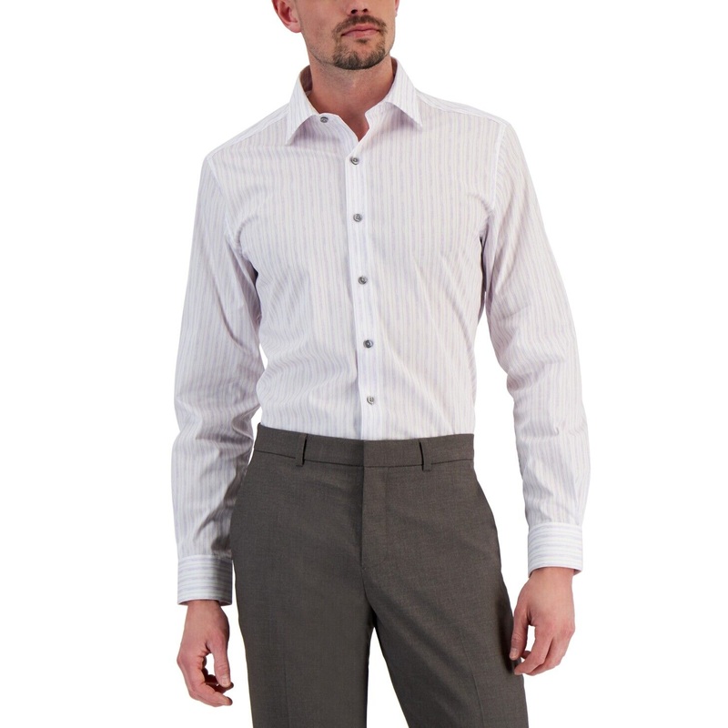 Alfani Slim Fit 2-Way Stretch Stain Resistant Dress Shirt Lavender 16-16.5/32-33