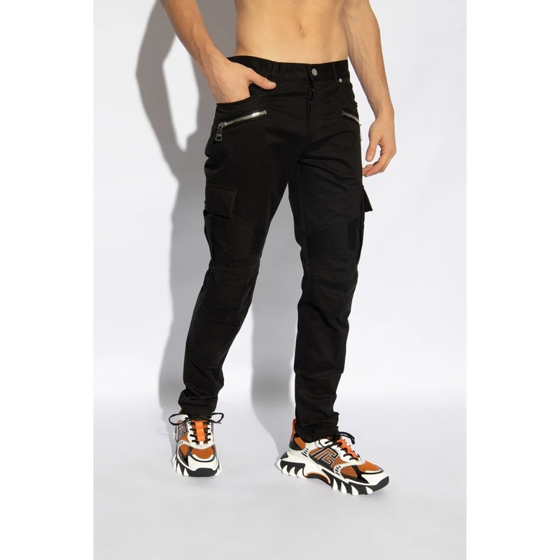 Balmain Mens Slim-fit Trousers Moto Cargo Pants Size 31 x 32 Black Heren