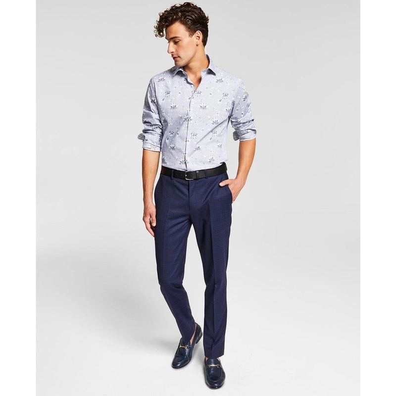 Bar III Men's Dress Pants 34 x 32 Slim Fit Navy Blue Plaid