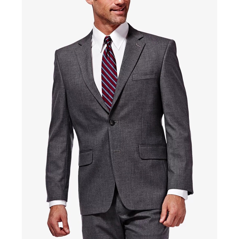 HAGGAR J.M. Mens Suit Jacket Dark Grey 46R Classic Fit Stretch Sharkskin