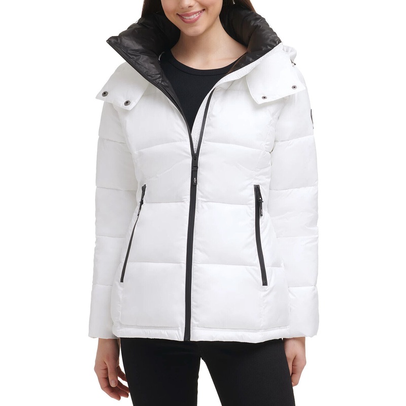 Kenneth Cole Women's Shine Hooded Puffer Coat White XXL